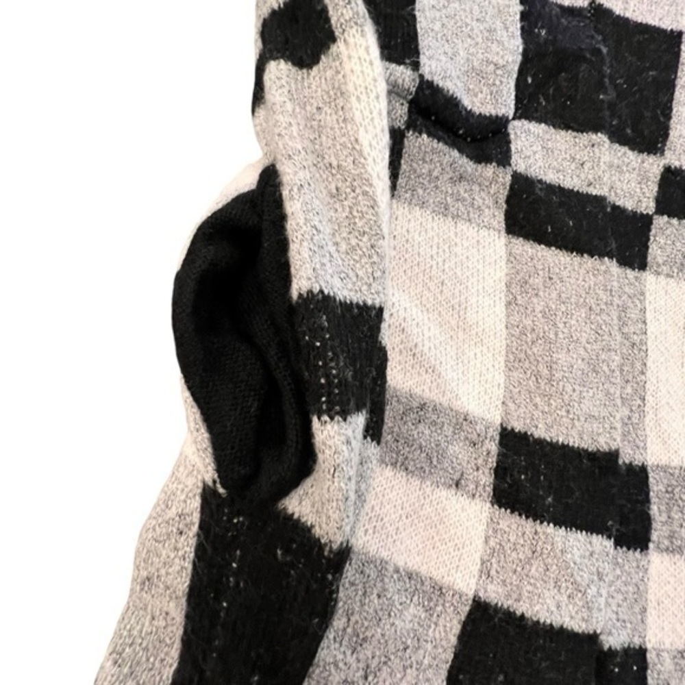Buffalo Plaid Open Long Cardigan Sweater Black White Boho Cowgirl‎ Long Sleeve - Picture 3 of 14